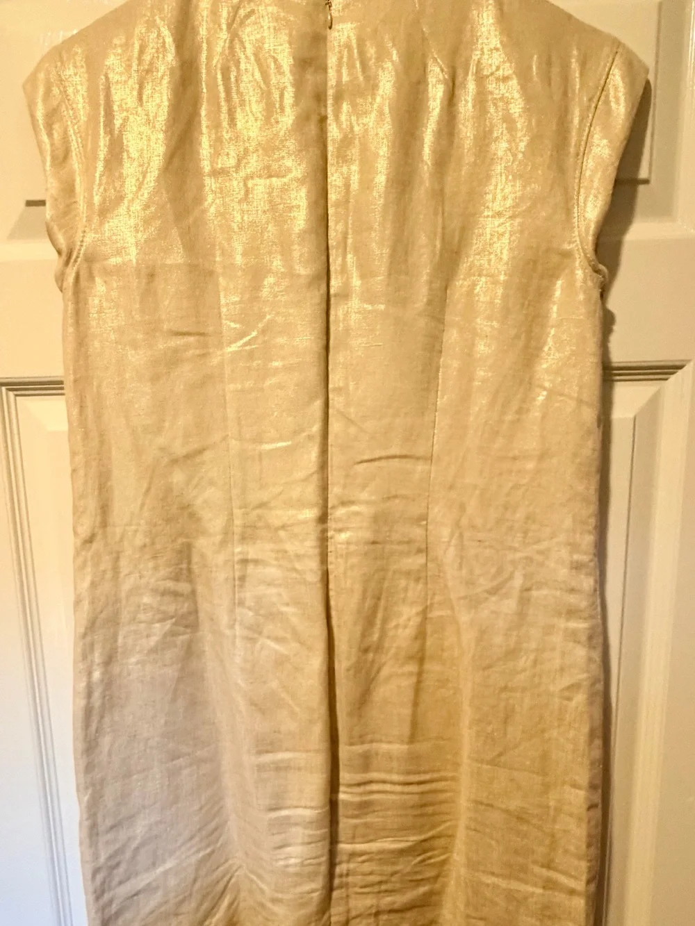 J.Crew Metallic Linen Shimmer Grommet Shift Dress with Pockets - Gold / Flax